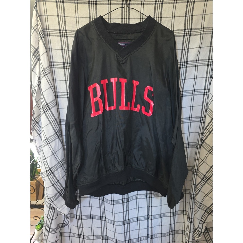 Vintage Fruit of the Loom Chicago Bulls Windbreaker Pullover Black Red Mens XL - Picture 1 of 8